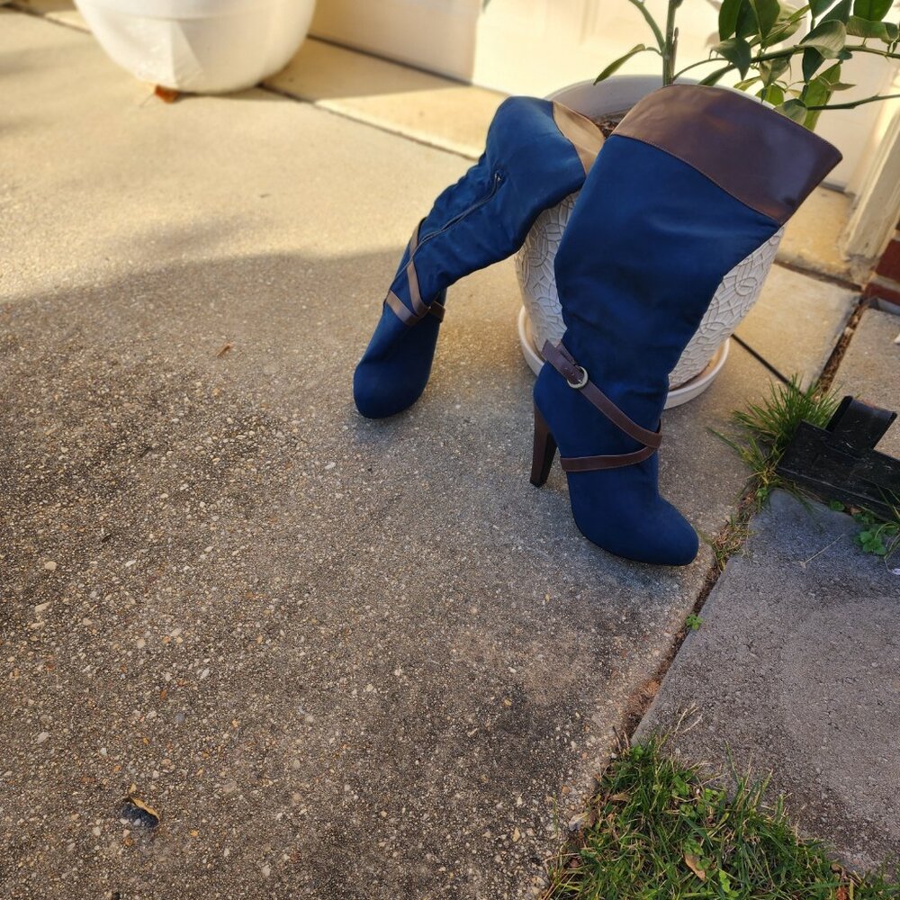 Y2K Western-Inspired Cowboy Chic Brand-New Blue Suede Women’s Knee Boots Size 9 - Picture 7 of 15